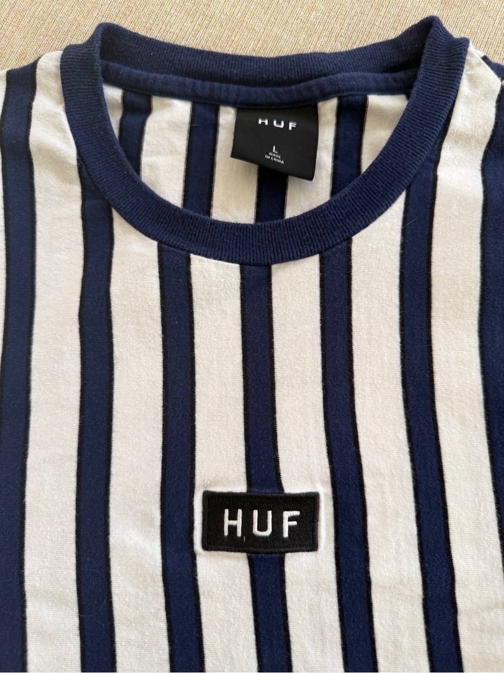 HUF Navy & White Vertical Stripe Short Sleeve Tee